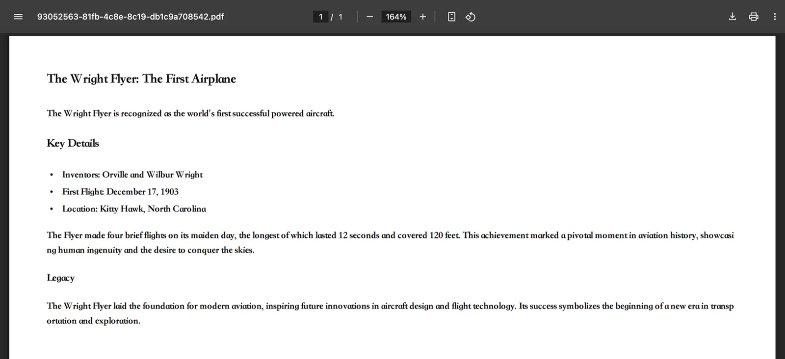 Author README example: a Markdown document exported to PDF and displayed in a PDF viewer.