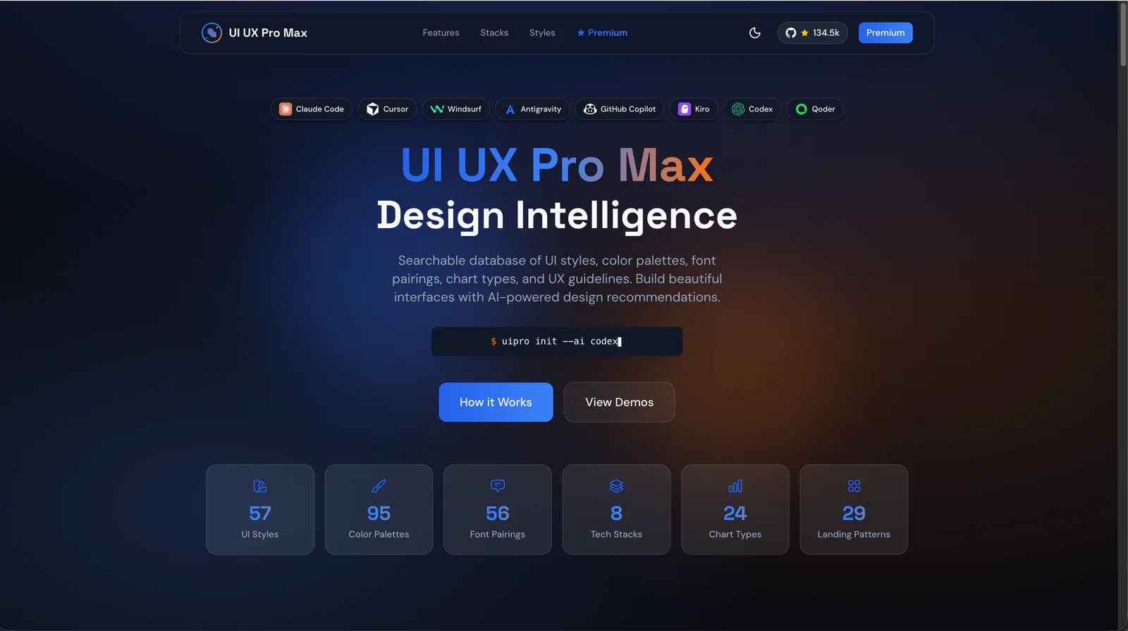 UI UX Pro Max website introduction — user-supplied screenshot; website figures may differ from the current repository.