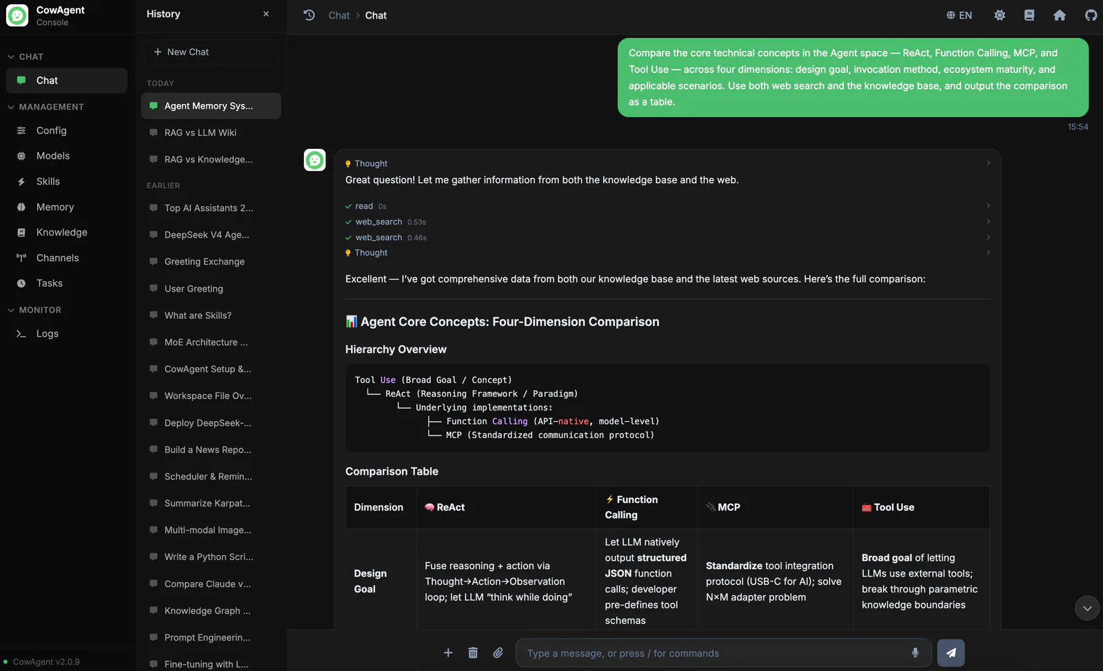 CowAgent conversation workspace