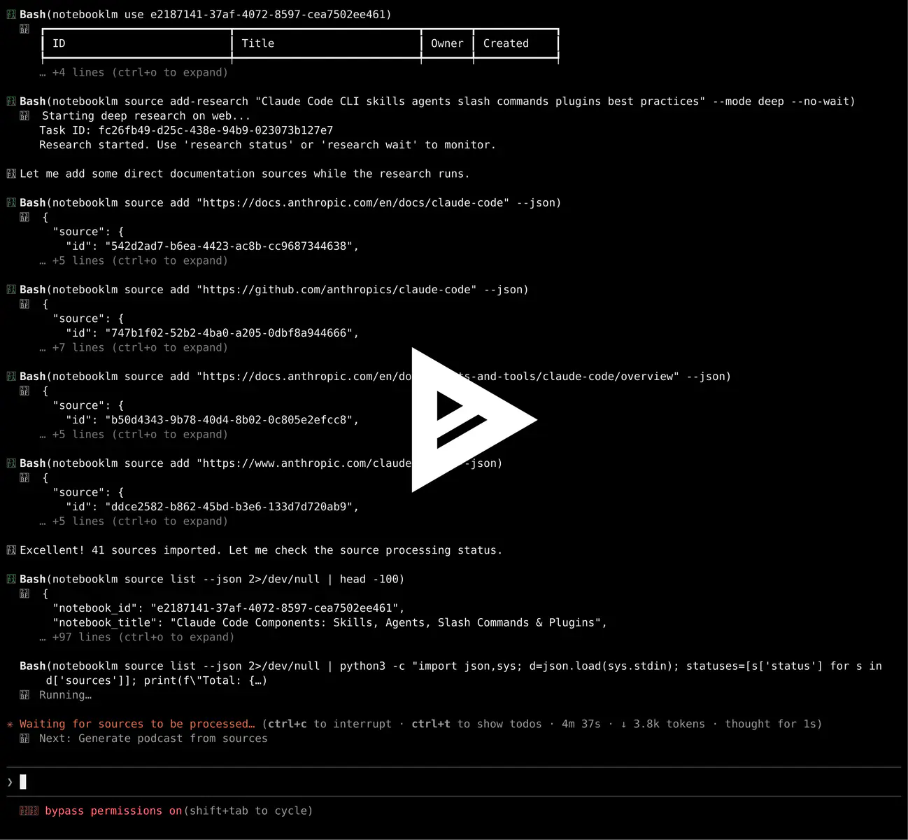 NotebookLM command line session