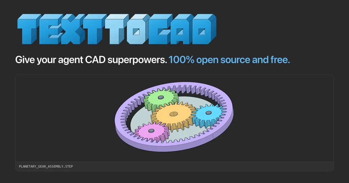 text-to-cad cover with blue lettering and a planetary gear CAD assembly.
