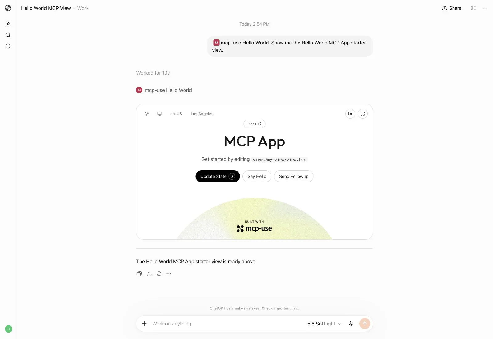 MCP app rendered in ChatGPT